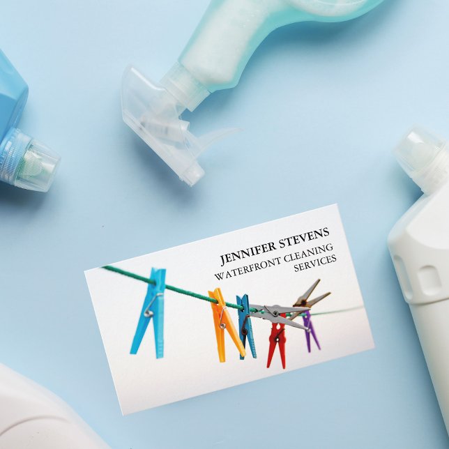 Carte De Visite Services de nettoyage Clothesline Photo Moderne Ma (Créateur téléchargé)