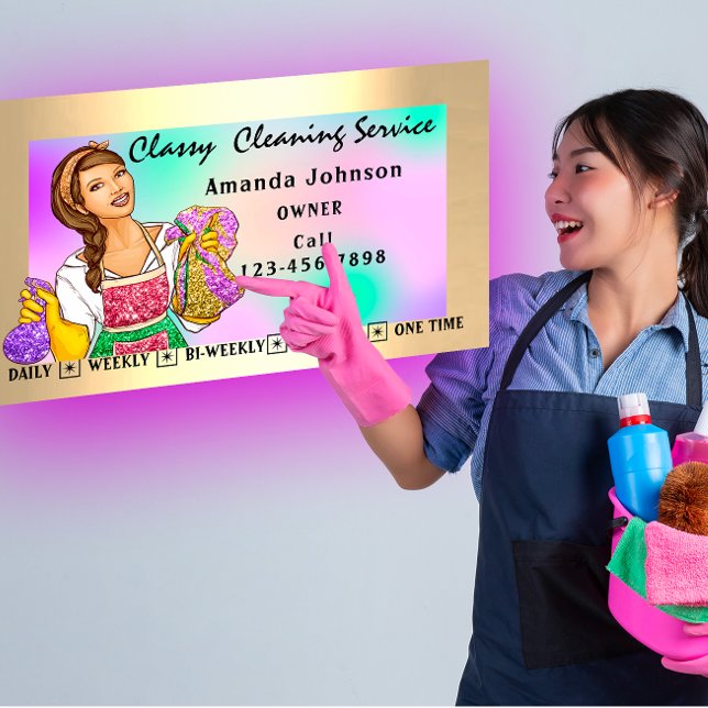 Carte De Visite Services De Nettoyage De Bureau De Maison Classiqu (Classy House Office Cleaning Services Maid Framed Business Card)