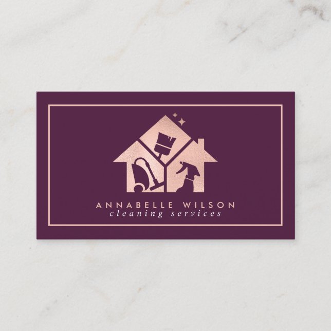 Carte De Visite Services de nettoyage de la maison rose Gold (Devant)