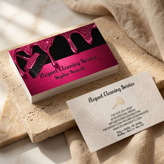 Carte De Visite Services de nettoyage de luxe Rose Elegant Maid &