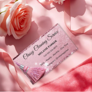 Carte De Visite Services de nettoyage de luxe rose pailleté
