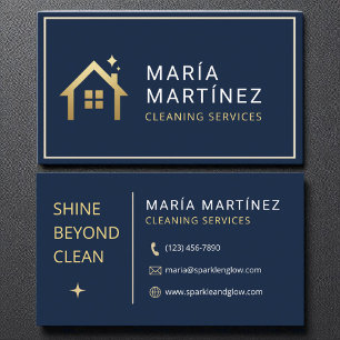 Carte De Visite Services de nettoyage de maison Bleu Nuit et Or