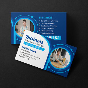 Carte De Visite Services de nettoyage de maison Blue Maid Entretie