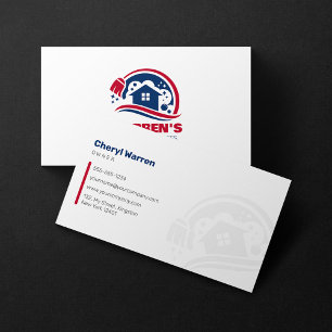 Carte De Visite Services de nettoyage de maison Blue & Red Houseke