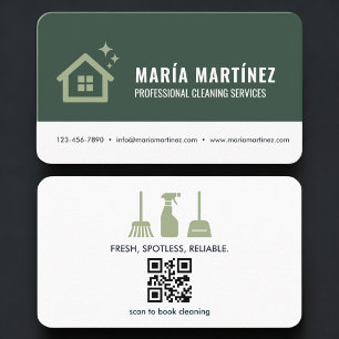 Carte De Visite Services de nettoyage de maison Code QR vert
