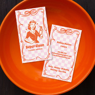 Carte De Visite Services de nettoyage de maison de bonne rétro uni