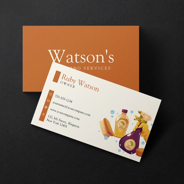 Carte De Visite Services de nettoyage de maison de Brown Eco Clean (Créateur téléchargé)