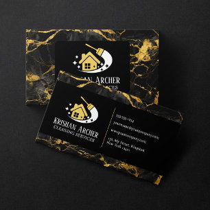 Carte De Visite Services de nettoyage de maison en marbre d'or noi
