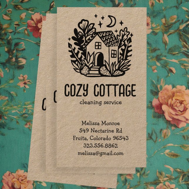 Carte De Visite Services De Nettoyage De Maison Mignonne Maison Ma (House Cleaning Services Cute Home Hand Drawn Kraft Business Card
)