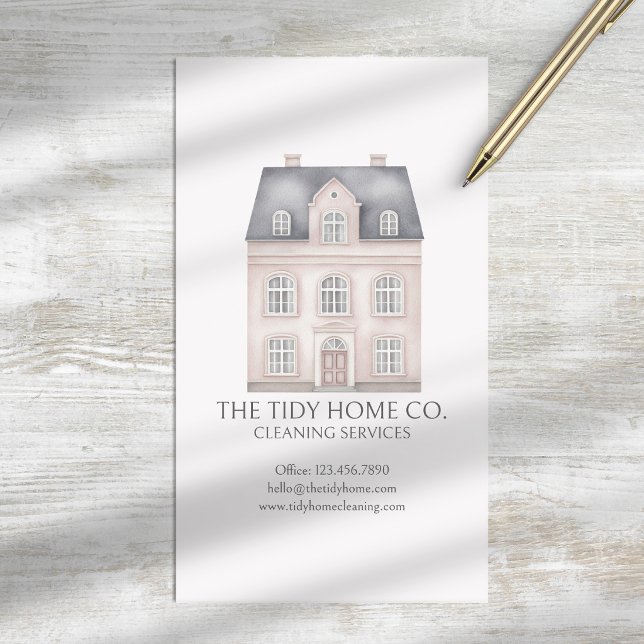 Carte De Visite Services de nettoyage de maison Minimal Rose Gris (Créateur téléchargé)