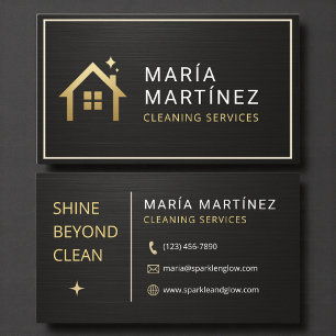 Carte De Visite Services de nettoyage de maison Noir Métallisé et