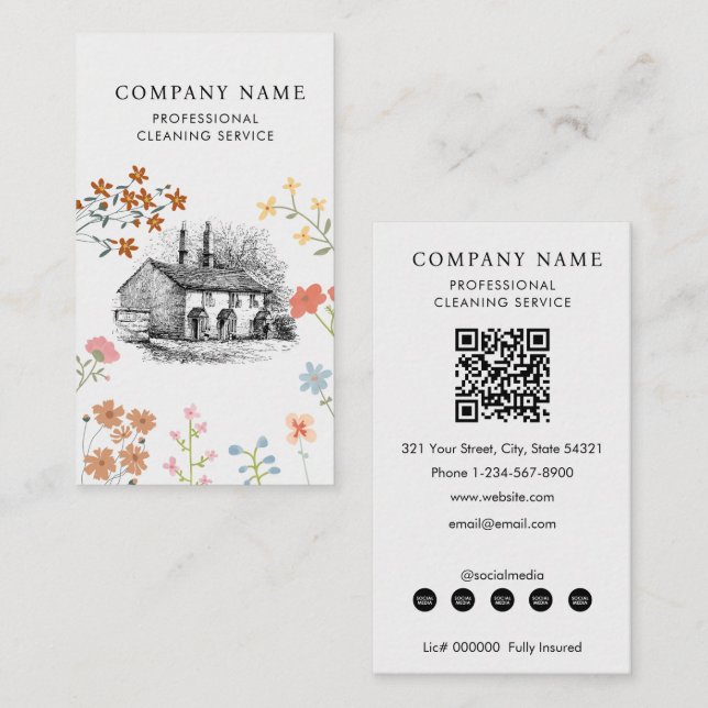 Carte De Visite Services de nettoyage de maison Professionnel  (Devant / Derrière)