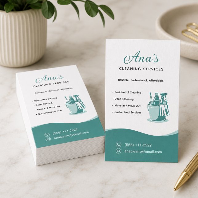 Carte De Visite Services de nettoyage de maison sarcelle (House Cleaning Services Teal Business Card)