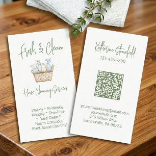 Carte De Visite Services de nettoyage de maison verticaux avec QR