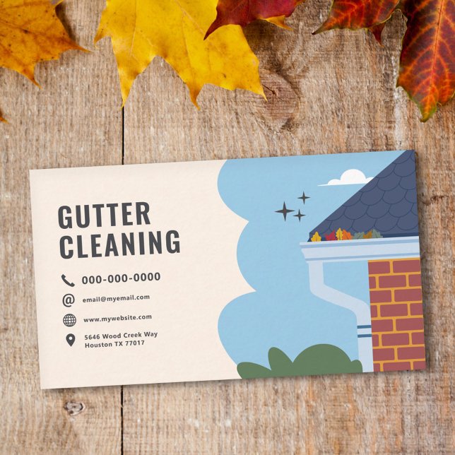 Carte De Visite Services de nettoyage des gouttes (Gutter Cleaning Services Business Card)