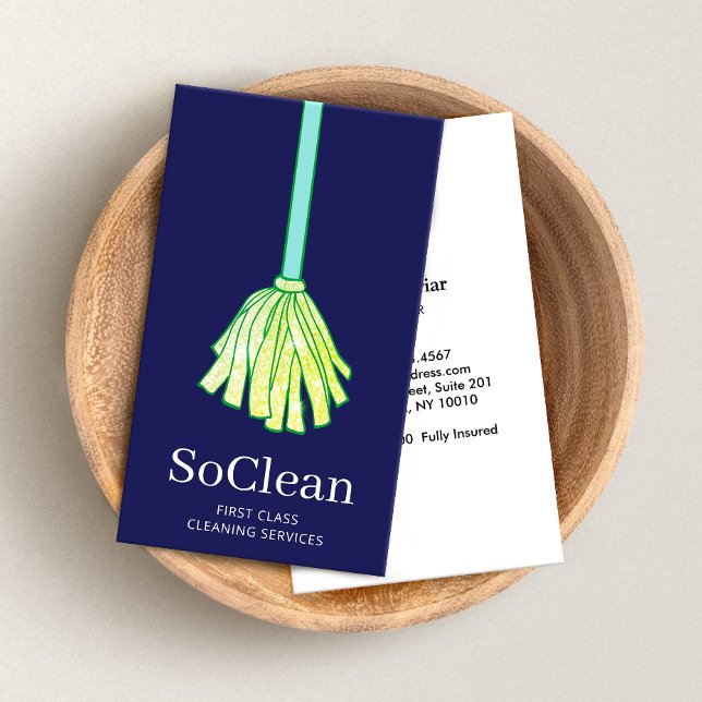 Carte De Visite Services de nettoyage des maisons domestiques Mop  (Créateur téléchargé)