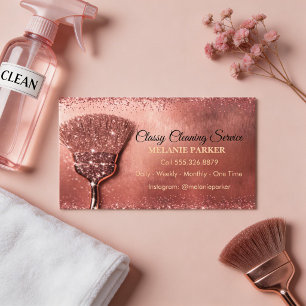 Carte De Visite Services de nettoyage élégants Rose Gold Pailletés