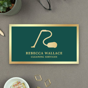 Carte De Visite Services de nettoyage Green and Gold Vacuum Cleane
