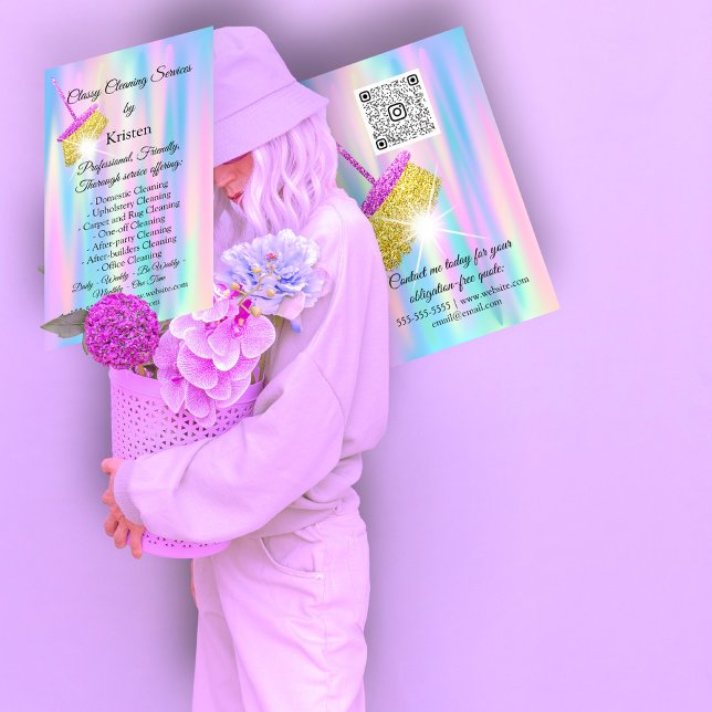 Carte De Visite Services de nettoyage Logo de l'OfficeHouse Conser (Cleaning Services OfficeHouse Keeping QRCode Logo Business Card)