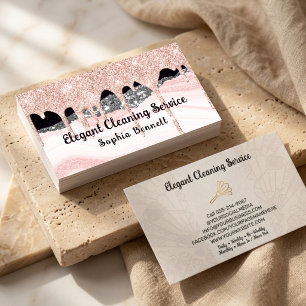 Carte De Visite Services de nettoyage Luxe Rose Blush et Argent