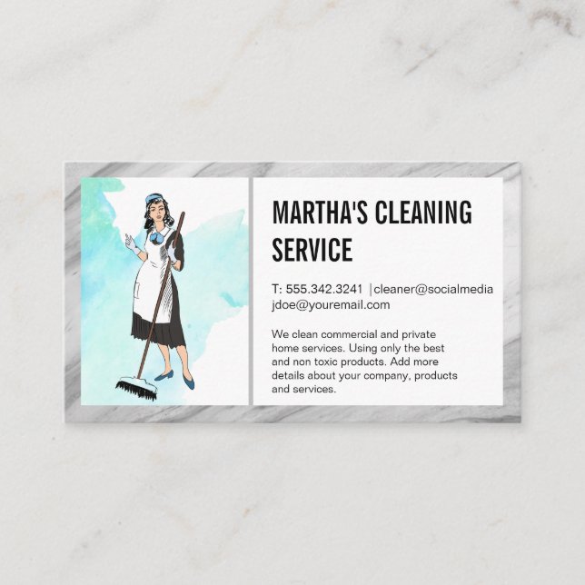 Carte De Visite Services de nettoyage | Maid avec chambre (Devant)