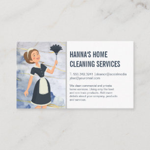 Carte De Visite Services de nettoyage   Maid with Feather Duster
