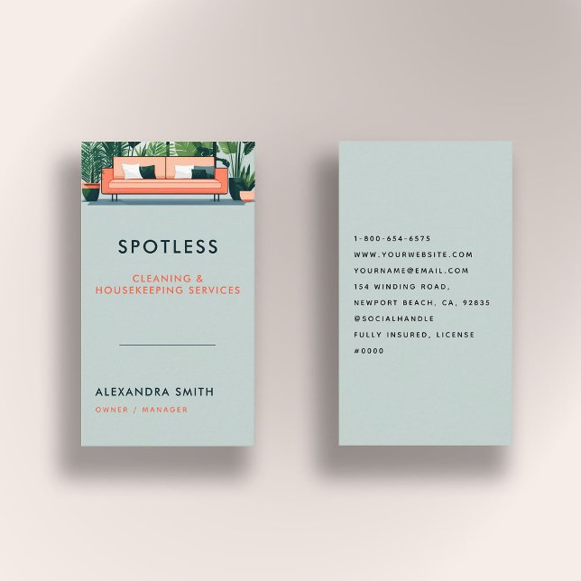 Carte De Visite Services de nettoyage Ménage Rétro Professionnel (cleaning housekeeper janitorial business card retro vintage elegant modern chic simple minimalist)