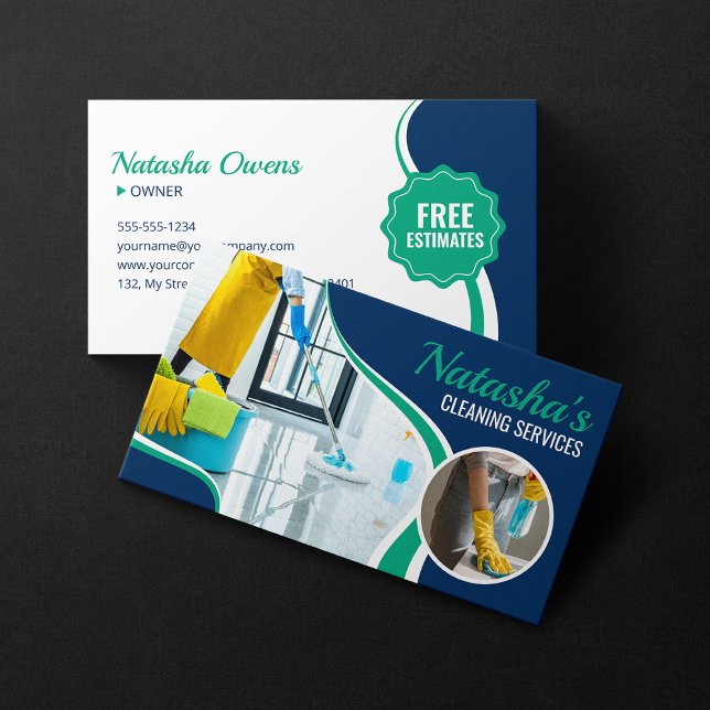 Carte De Visite Services de nettoyage professionnels bleu-vert fem (Créateur téléchargé)