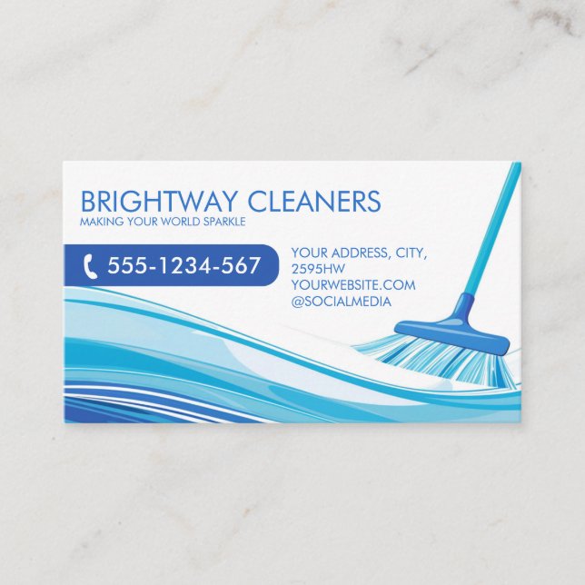 Carte De Visite Services de nettoyage professionnels Blue Broom (Devant)