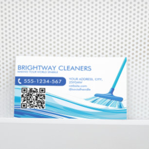 Carte De Visite Services de nettoyage professionnels Code QR Blue 