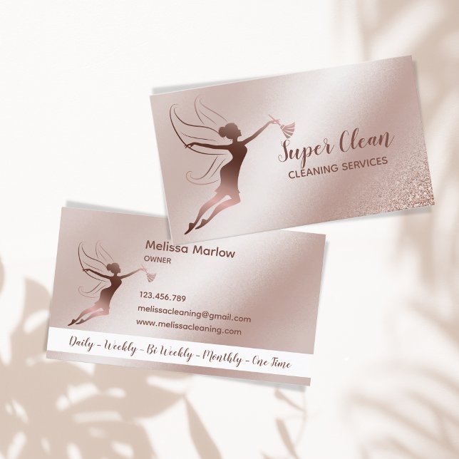 Carte De Visite Services de nettoyage professionnels de la maison  (rose gold cleaning fairy)