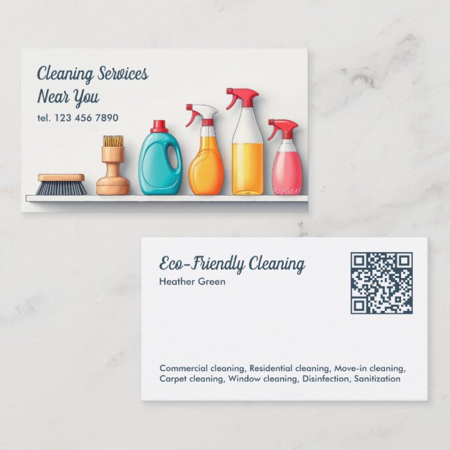 Carte De Visite Services de nettoyage QR (Devant / Derrière)