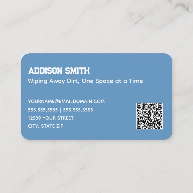 Carte De Visite Services de nettoyage QR Bleu (Dos)