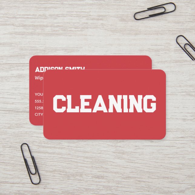 Carte De Visite Services de nettoyage QR Red (Devant/Arrière en situation)