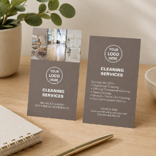 Carte De Visite Services de nettoyage Taupe moderne Photo Logo 