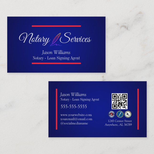 Carte De Visite Services de notaire bleu moderne (Devant / Derrière)