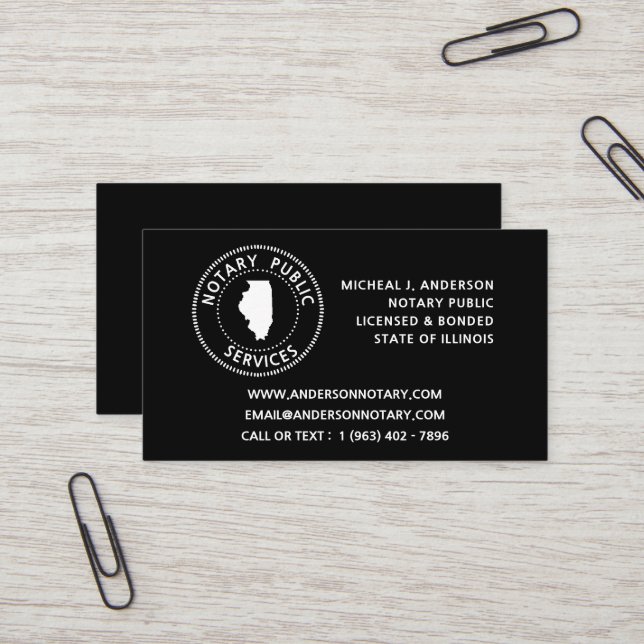 Carte De Visite Services de notaire public de l'Illinois (Devant/Arrière en situation)