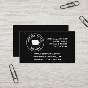Carte De Visite Services de notaire public de l'Iowa