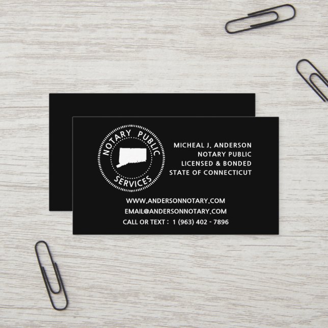 Carte De Visite Services de notaire public du Connecticut (Devant/Arrière en situation)