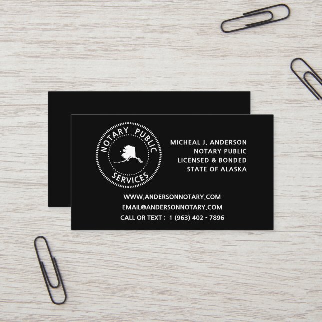 Carte De Visite Services de notaire public en Alaska (Devant/Arrière en situation)