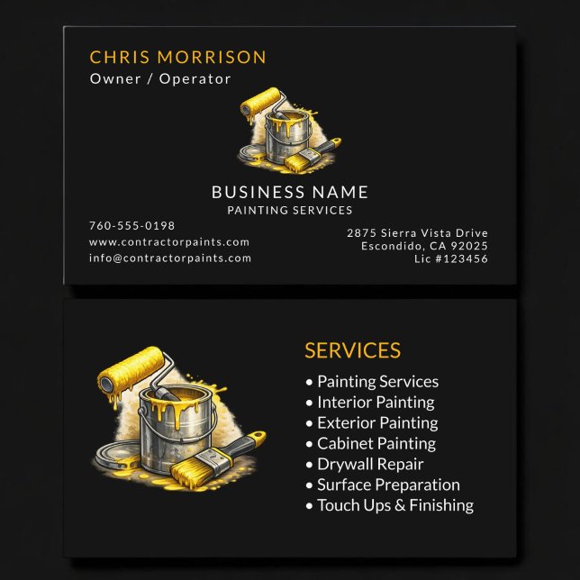 Carte De Visite Services de Peintre Professionnel Noir (Créateur téléchargé)