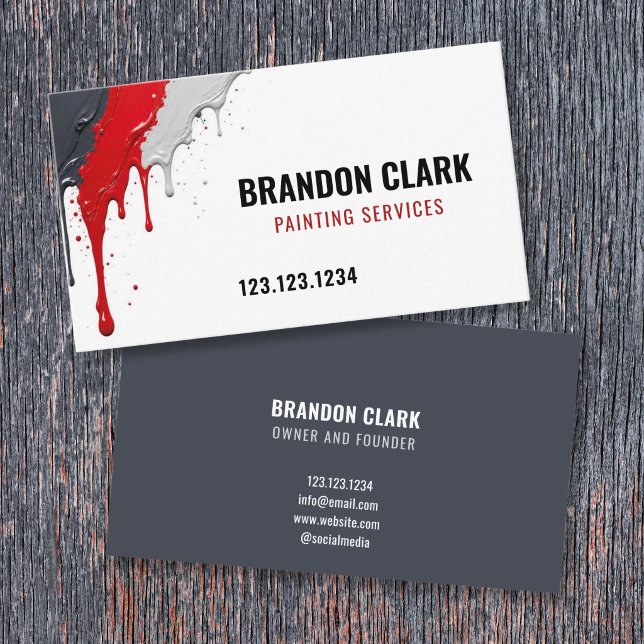 Carte De Visite Services de peinture à gouttes grises rouges dans  (Créateur téléchargé)
