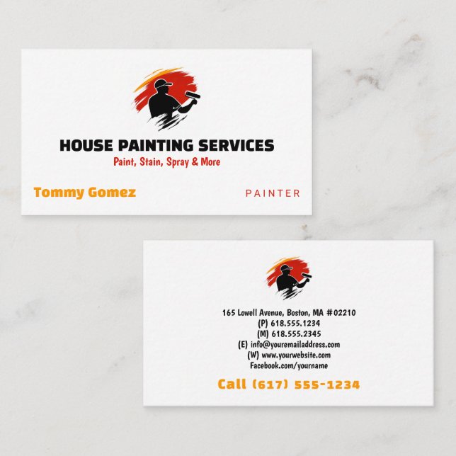 Carte De Visite Services de peinture maison | Paint Rollel (Devant / Derrière)