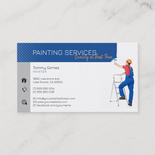 Carte De Visite Services de peinture | Peintre au travail (Devant)