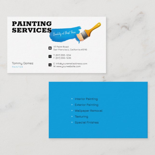 Carte De Visite Services de peinture | Peintre au travail (Devant / Derrière)