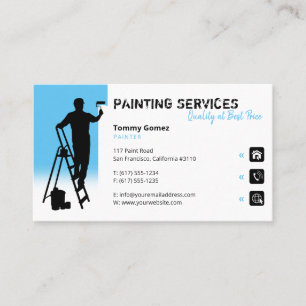 Carte De Visite Services de peinture   Peintre au travail bleu cie