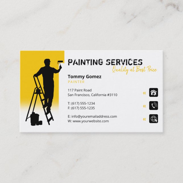 Carte De Visite Services de peinture | Peintre au travail Jaune (Devant)