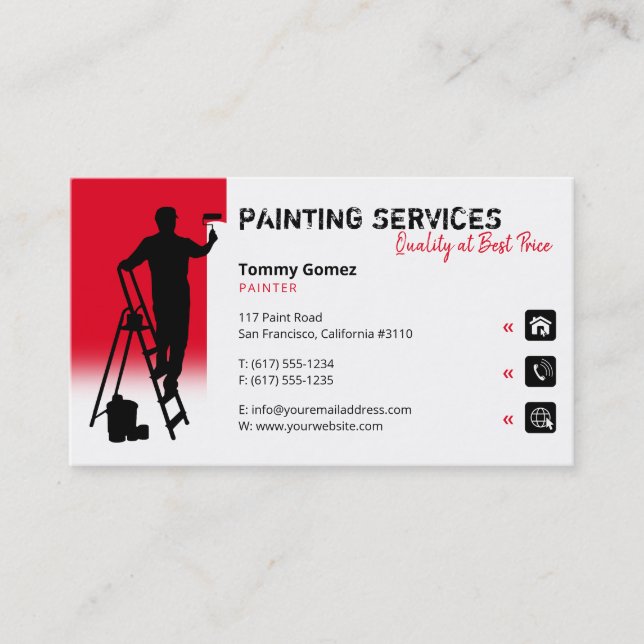 Carte De Visite Services de peinture | Peintre au travail Rouge (Devant)