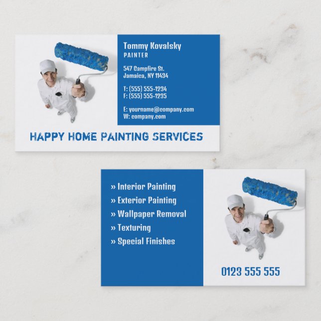 Carte De Visite Services de peinture | Votre offre | Bleu (Devant / Derrière)