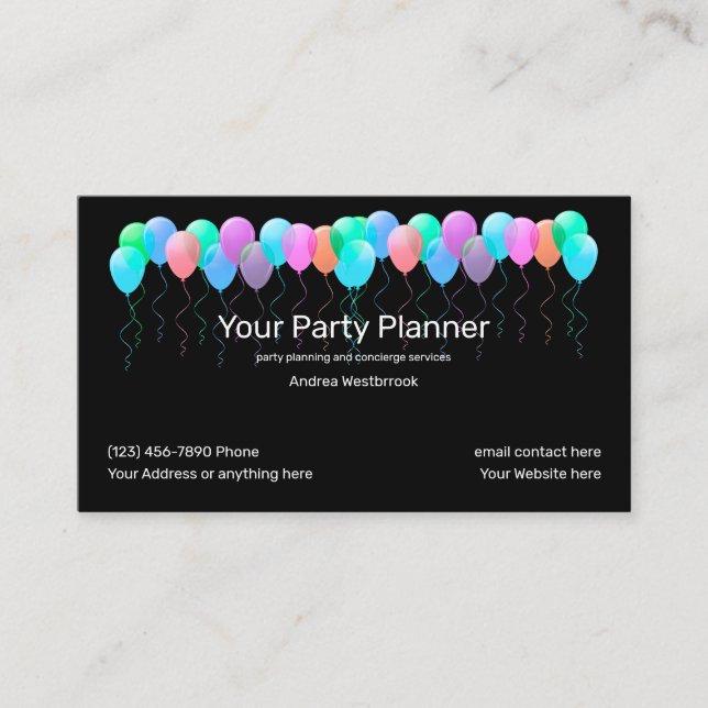 Carte De Visite Services de planification de fête cool (Devant)